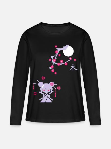 Kirsch Blüte-Cherry blossoms - Frauen Premium Bio Langarmshirt - Schwarz