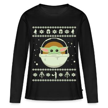 Star Wars: Mandalorian Baby Yoda Weihnachten - Frauen Premium Bio Langarmshirt - Schwarz - Vorne - Julia (174cm)