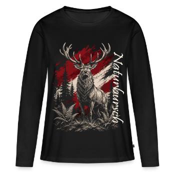 Cerf dans la forêt – Illustration rustique - T-shirt manches longues Premium bio Femme - noir - Devant - Julia (174cm)