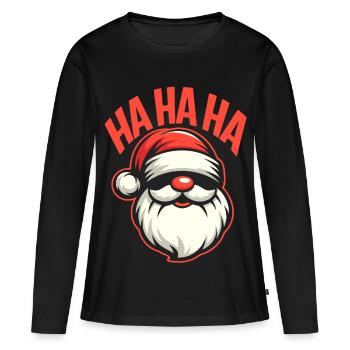 Motif de Noël HAHA du sourire du Père Noël - T-shirt manches longues Premium bio Femme - noir - Devant - Julia (174cm)