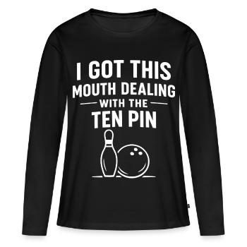 Bowling Humour Drôle Joueur Sport Cadeau - T-shirt manches longues Premium bio Femme - noir - Devant - Julia (174cm)