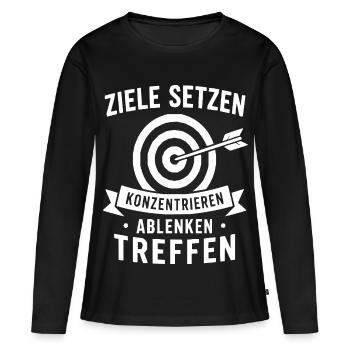 Ziele setzen: Fokus treffen - Frauen Premium Bio Langarmshirt - Schwarz - Vorne - Julia (174cm)