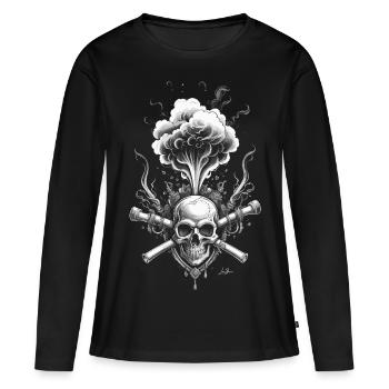 Vapeur Halloween crâne pirate - T-shirt manches longues Premium bio Femme - noir - Devant - Julia (174cm)
