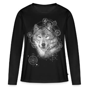 WOLF MYSTISCH NATUR GEIST SPIRITUALITÄT NATUR - Frauen Premium Bio Langarmshirt - Schwarz - Vorne - Julia (174cm)