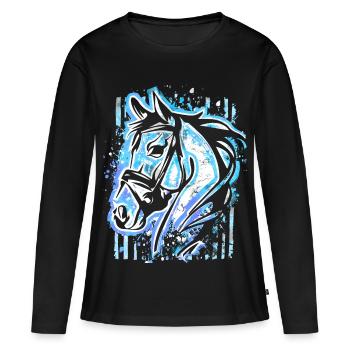 Blue Horse - Cheval Tête Dessin Chevaux Peinture - T-shirt manches longues Premium bio Femme - noir - Devant - Julia (174cm)