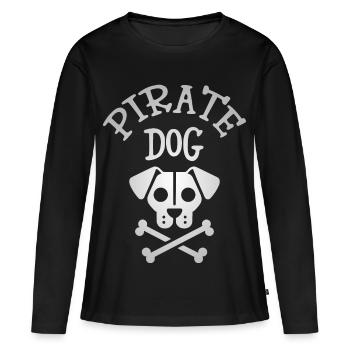 Tête de mort chien pirate - T-shirt manches longues Premium bio Femme - noir - Devant - Julia (174cm)