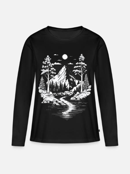 Naturliebhaber Berg Natur Landschaft Bäume Fluss - Frauen Premium Bio Langarmshirt - Schwarz
