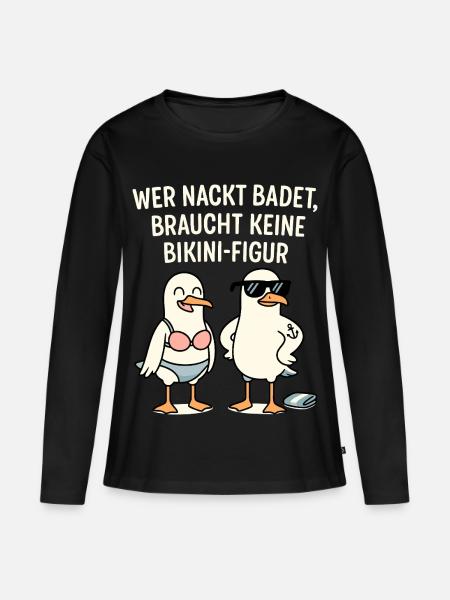 Nackt badet Bikini-Figur Spruch - Frauen Premium Bio Langarmshirt - Schwarz