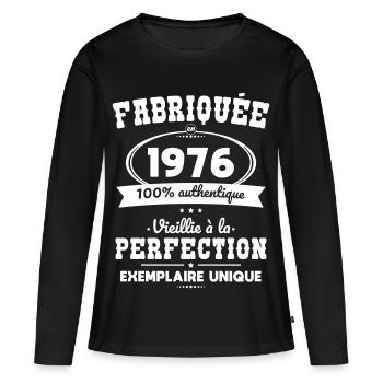 Hergestellt 1976 – Perfekt gereift - Frauen Premium Bio Langarmshirt - Schwarz - Vorne - Julia (174cm)