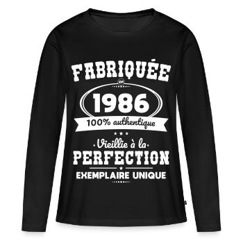 Hergestellt 1986 – Perfekt gereift - Frauen Premium Bio Langarmshirt - Schwarz - Vorne - Julia (174cm)
