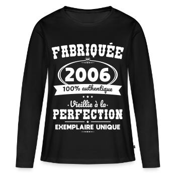 Hergestellt 2006 – Perfekt gereift - Frauen Premium Bio Langarmshirt - Schwarz - Vorne - Julia (174cm)