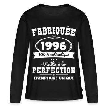 Hergestellt 1996 – Perfekt gereift - Frauen Premium Bio Langarmshirt - Schwarz - Vorne - Julia (174cm)