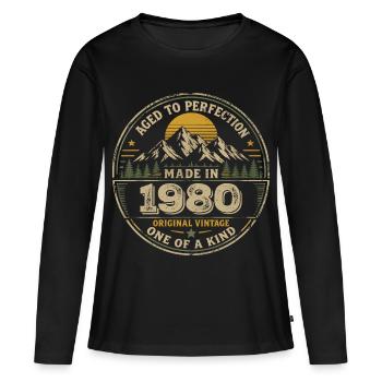 1980 Fête Anniversaire 1980 - Né en 1980 - T-shirt manches longues Premium bio Femme - noir - Devant - Julia (174cm)