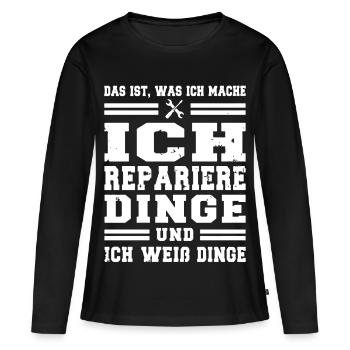 Ich repariere Dinge und ich weiß Dinge - Frauen Premium Bio Langarmshirt - Schwarz - Vorne - Julia (174cm)