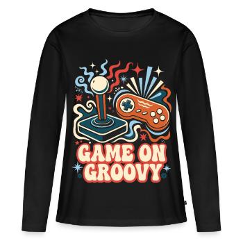 Game On Groovy Retro Gaming - Women's Premium Organic Long Sleeve Shirt - black - Front - Julia (174cm)