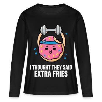 Donut beim Training mit Hantel - Frauen Premium Bio Langarmshirt - Schwarz - Vorne - Julia (174cm)