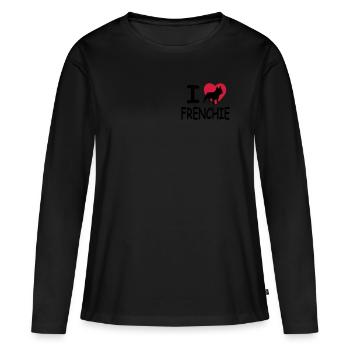 J'aime les Bouledogues Français - T-shirt manches longues Premium bio Femme - noir - Devant - Julia (174cm)