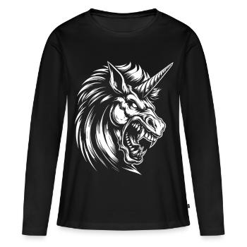 Licorne en colère - T-shirt manches longues Premium bio Femme - noir - Devant - Julia (174cm)