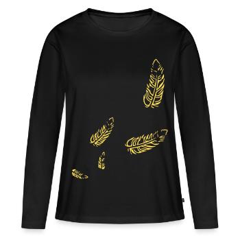 Plumes - Symbole / or - T-shirt manches longues Premium bio Femme - noir - Devant - Julia (174cm)
