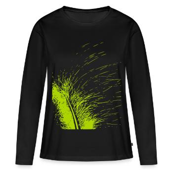 Plume abstraite / ligne / vert / motif - T-shirt manches longues Premium bio Femme - noir - Devant - Julia (174cm)