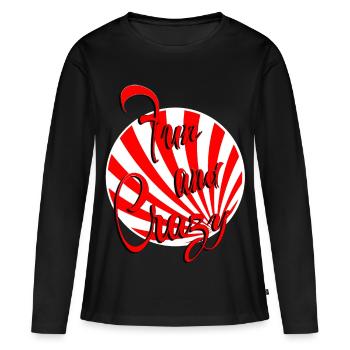 amusant et fou rouge blanc rayé - T-shirt manches longues Premium bio Femme - noir - Devant - Julia (174cm)