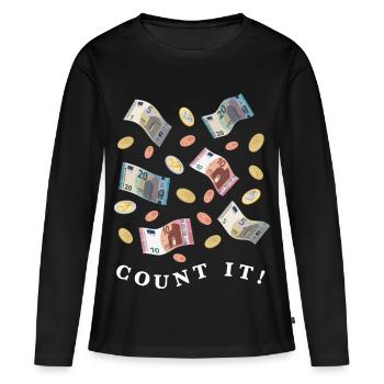 Geldbetrag in Euro Scheinen und Münzen, hell - Frauen Premium Bio Langarmshirt - Schwarz - Vorne - Julia (174cm)