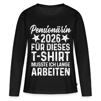 Retraité 2026 - T-shirt manches longues Premium bio Femme - noir - Devant - Julia (174cm)