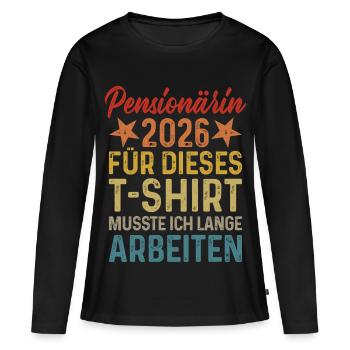 Retraité 2026 - T-shirt manches longues Premium bio Femme - noir - Devant - Julia (174cm)