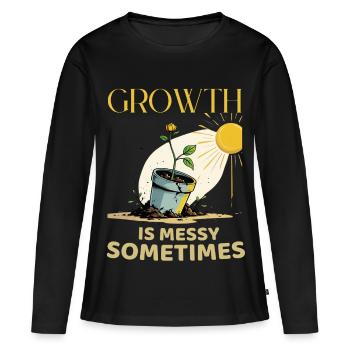 Métaphore de la croissance avec une fleur en pot - T-shirt manches longues Premium bio Femme - noir - Devant - Julia (174cm)