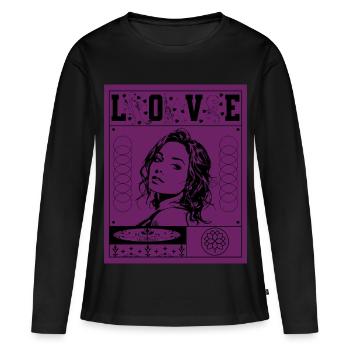 Expressive Frauenporträt mit Love-Motiv - Frauen Premium Bio Langarmshirt - Schwarz - Vorne - Julia (174cm)