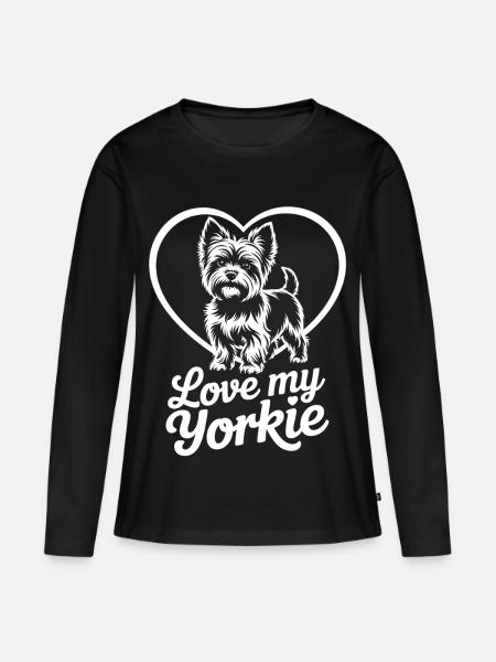 Yorkie Herzmotiv - Frauen Premium Bio Langarmshirt - Schwarz