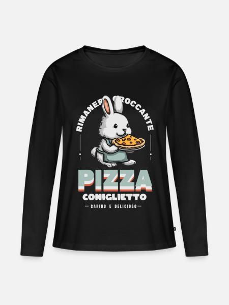 Häschen Pizza - Frauen Premium Bio Langarmshirt - Schwarz