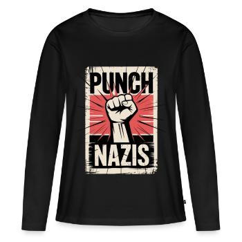 Affiche Poing contre les nazis - T-shirt manches longues Premium bio Femme - noir - Devant - Julia (174cm)