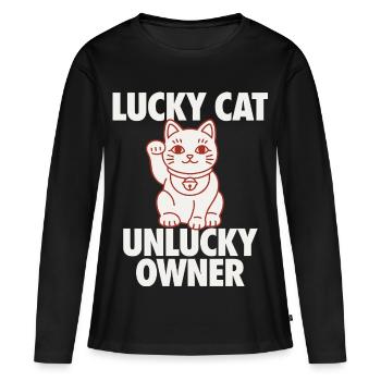 Lucky Cat Mauvais propriétaire Malchanceux Drôle - T-shirt manches longues Premium bio Femme - noir - Devant - Julia (174cm)