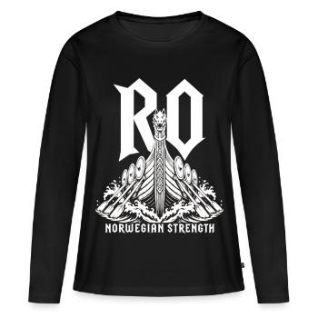 Ro ! Ro ! T-shirt Ro Ro Norvège du navire viking - T-shirt manches longues Premium bio Femme - noir - Devant - Julia (174cm)