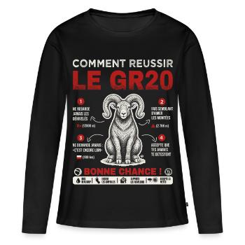 GR20 Finisher cadeau drole randonnée Corse - T-shirt manches longues Premium bio Femme - noir - Devant - Julia (174cm)