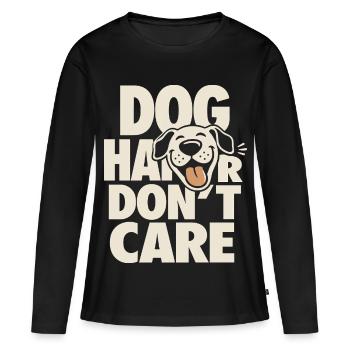 Chien en poil de chien s’en fiche, avec des lunettes de soleil - T-shirt manches longues Premium bio Femme - noir - Devant - Julia (174cm)