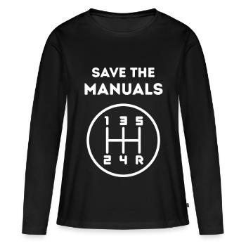 Save The Manuals, Weißdruck - Frauen Premium Bio Langarmshirt - Schwarz - Vorne - Julia (174cm)
