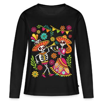 Tête de Mort Mexicaine Sugar Skull Dia de Muertos - T-shirt manches longues Premium bio Femme - noir - Devant - Julia (174cm)
