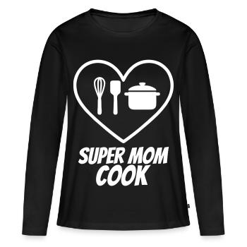 Super Mom Cook – Cooking Heart - Women's Premium Organic Long Sleeve Shirt - black - Front - Julia (174cm)