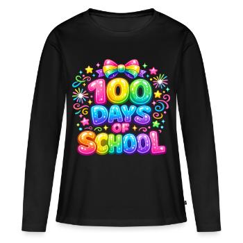 100 Jours d'École Arc-en-Ciel Magique - T-shirt manches longues Premium bio Femme - noir - Devant - Julia (174cm)