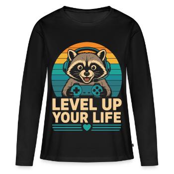 Améliorez votre vie, joueur de ratons laveurs - T-shirt manches longues Premium bio Femme - noir - Devant - Julia (174cm)