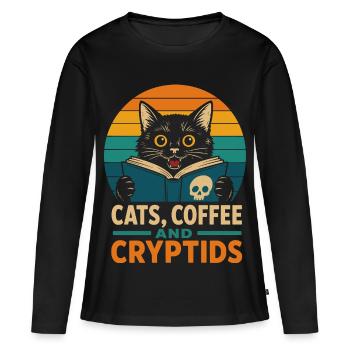 Chats, Café et Cryptides - T-shirt manches longues Premium bio Femme - noir - Devant - Julia (174cm)