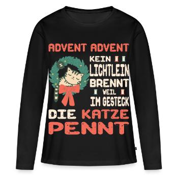 Temps de l’Avent avec chat - T-shirt manches longues Premium bio Femme - noir - Devant - Julia (174cm)