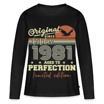 1981 Octobre 1981 anniversaire octobre 1981 - T-shirt manches longues Premium bio Femme - noir - Devant - Julia (174cm)