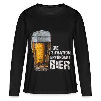 La situation exige de la bière – drôle de dicton - T-shirt manches longues Premium bio Femme - noir - Devant - Julia (174cm)