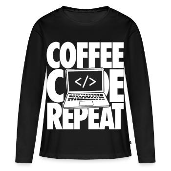 Programmeur de répétition de code Coffee - T-shirt manches longues Premium bio Femme - noir - Devant - Julia (174cm)