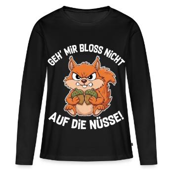 Eichhörnchen | Geh mir bloss nicht auf die Nüsse - Frauen Premium Bio Langarmshirt - Schwarz - Vorne - Julia (174cm)