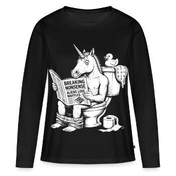 Motif absurde avec licorne - T-shirt manches longues Premium bio Femme - noir - Devant - Julia (174cm)