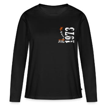 50e anniversaire - T-shirt manches longues Premium bio Femme - noir - Devant - Julia (174cm)